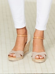Sosandar Natural Suede Ankle Strap Mid Wedge Espadrilles - Image 4 of 4