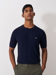 Crew Clothing Blue Cotton Linen Crew Neck T-Shirt - Image 1 of 5