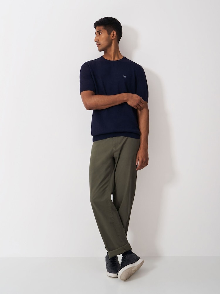 Crew Clothing Blue Cotton Linen Crew Neck T-Shirt - Image 2 of 5