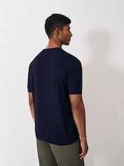 Crew Clothing Blue Cotton Linen Crew Neck T-Shirt - Image 3 of 5