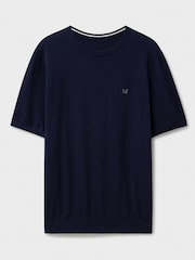 Crew Clothing Blue Cotton Linen Crew Neck T-Shirt - Image 5 of 5