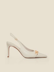 Sosandar White Chain Detail Slingback Court Shoes - Image 1 of 4