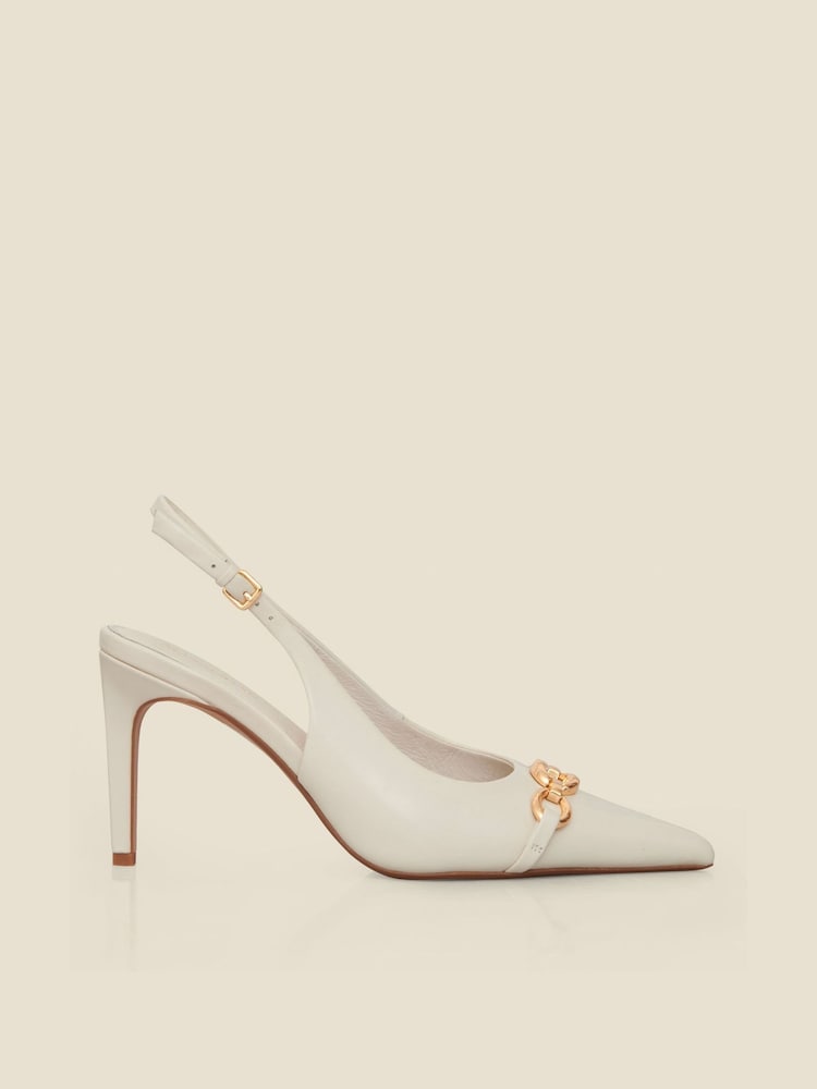 Sosandar White Chain Detail Slingback Court Shoes - Image 1 of 4