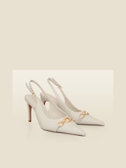 Sosandar White Chain Detail Slingback Court Shoes - Image 2 of 4