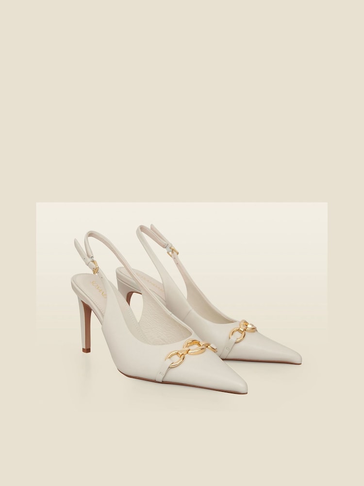 Sosandar White Chain Detail Slingback Court Shoes - Image 2 of 4