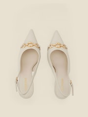 Sosandar White Chain Detail Slingback Court Shoes - Image 3 of 4