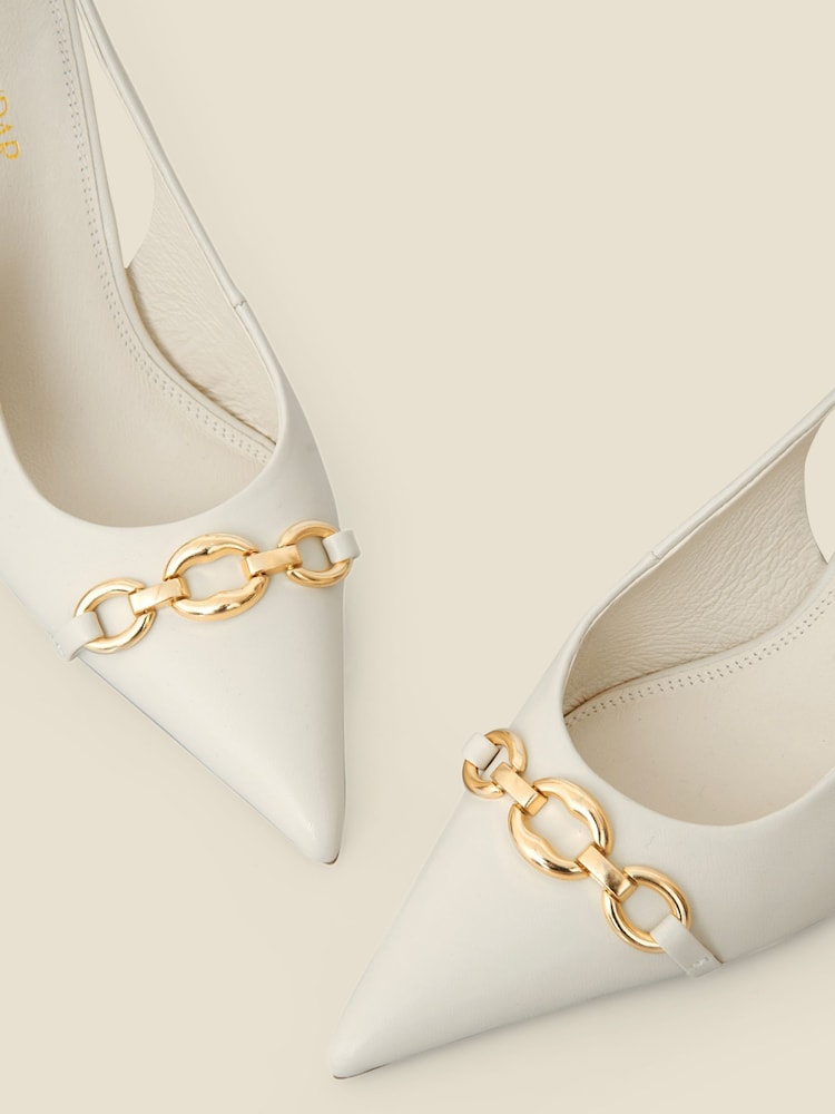 Sosandar White Chain Detail Slingback Court Shoes - Image 4 of 4