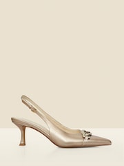 Sosandar Gold Leather Chain Detail Slingback Court Shoes - Image 1 of 4