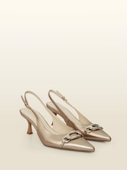 Sosandar Gold Leather Chain Detail Slingback Court Shoes - Image 2 of 4