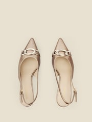 Sosandar Gold Leather Chain Detail Slingback Court Shoes - Image 3 of 4
