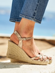 Sosandar Silver Strappy Leather Wedge Espadrilles - Image 1 of 4