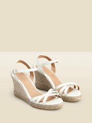Sosandar White Strappy Leather Wedge Espadrilles - Image 1 of 5