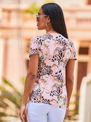 Sosandar Pink WOW Print Ruched Detail Jersey Top - Image 2 of 6