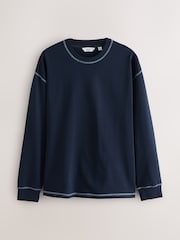 Mornarsko moder kontrasten šiv - Long Sleeve Relaxed Fit Heavyweight T-Shirt - Slika 6 iz 8