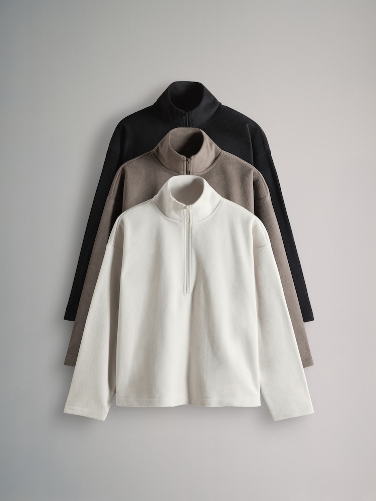 The Set Black/Taupe Brown/Cream 3 Pack Quater Zip Microfleece Jumpers - Image 1 of 6
