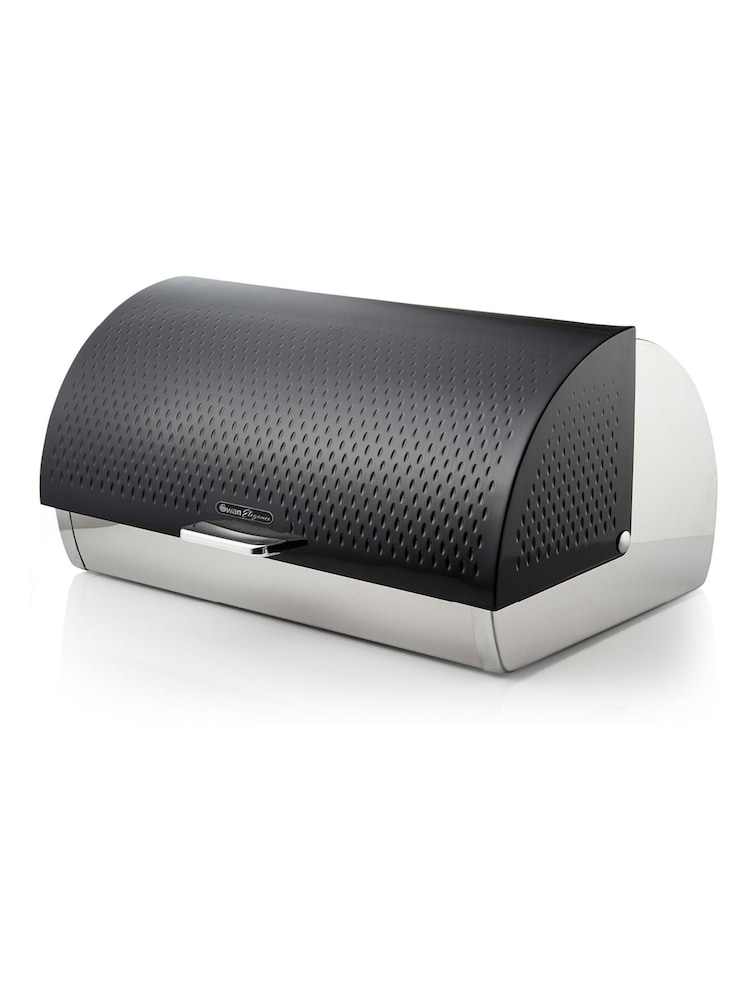 Swan Black Bread Bin with Roll Top Design and Ventilation - Image 1 of 11