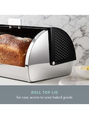 Swan Black Bread Bin with Roll Top Design and Ventilation - Image 3 of 11