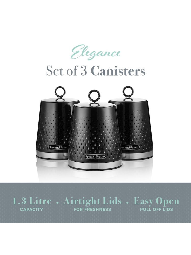 Swan Black Kitchen Storage Canisters Set of 3 Canisters - Image 2 of 11
