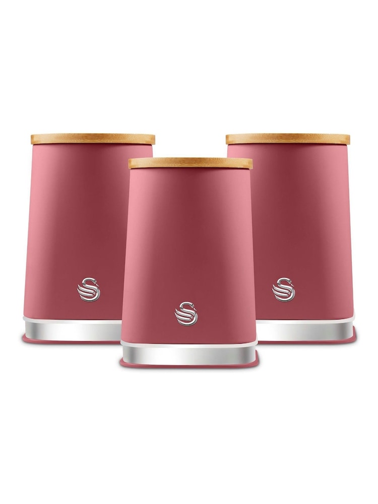 Swan Set of 3 Fuchsia Rose Kitchen Storage Canisters with Non Slip Bases - Image 1 of 5