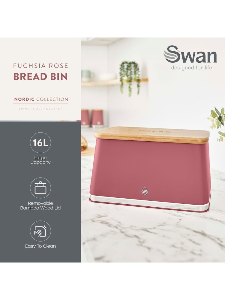 Swan Fuchsia Rose Bread Bin with Non-Slip Base - Image 2 of 10