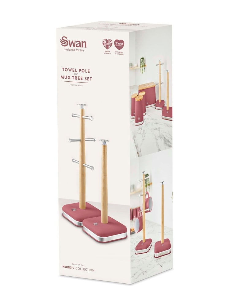 Swan Fuchsia Rose Towel Pole and 6 Cup Mug Tree Set - Image 9 of 9