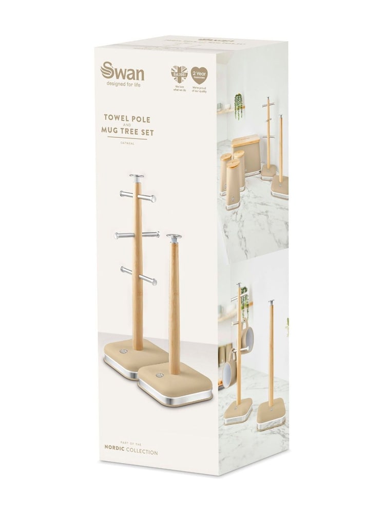 Swan Oatmeal Towel Pole and 6 Cup Mug Tree Set - Image 9 of 9