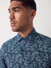 Navy Floral Print Printed Long Sleeve Shirt - Image 1 of 8