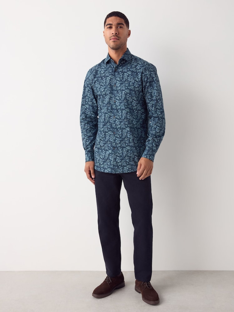 Navy Floral Print Printed Long Sleeve Shirt - Image 2 of 8
