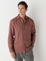 Rust Orange Grid Check Brushed Flannel Shirt - Image 1 of 8