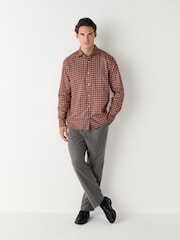 Rust Orange Grid Check Brushed Flannel Shirt - Image 2 of 8