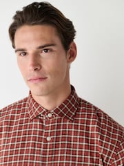 Rust Orange Grid Check Brushed Flannel Shirt - Image 4 of 8
