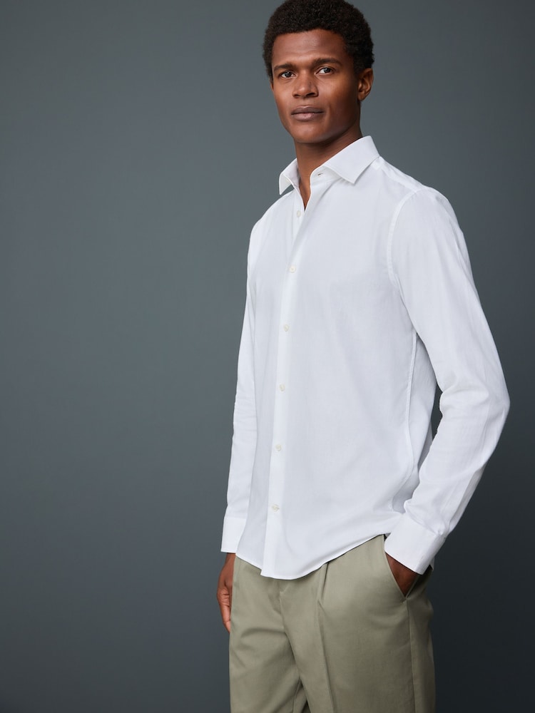 White Regular Fit Long Sleeve Soft Touch Smart Shirt - Image 1 of 5