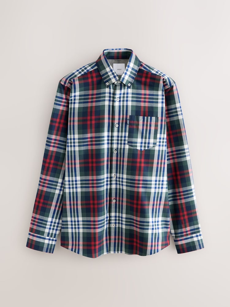 Red/Green Regular Fit Easy Iron Button Down Oxford Shirt - Image 1 of 3 Red/Green Regular Fit Easy Iron Button Down Oxford Shirt - Image 1 of 3