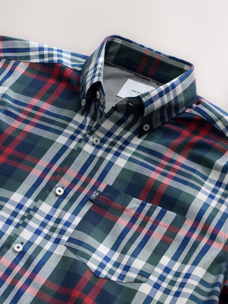 Red/Green Regular Fit Easy Iron Button Down Oxford Shirt - Image 3 of 3 Red/Green Regular Fit Easy Iron Button Down Oxford Shirt - Image 3 of 3