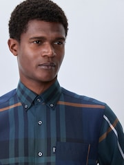 Navy/Ecru Tartan Regular Fit Easy Iron Button Down Oxford Shirt - Image 4 of 7