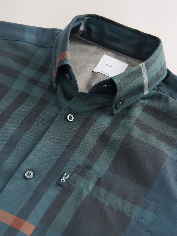 Navy/Ecru Tartan Regular Fit Easy Iron Button Down Oxford Shirt - Image 7 of 7