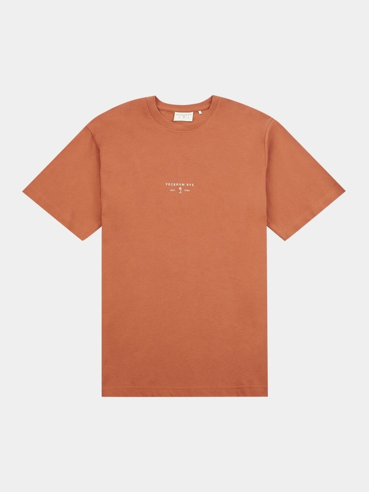 Коричневый - Peckham Rye Mens Logo 100% Cotton T-Shirt - Image 1 of 3