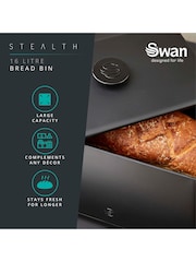 Swan Black Stealth Bread Bin with Simple Pull Lid - Image 3 of 9