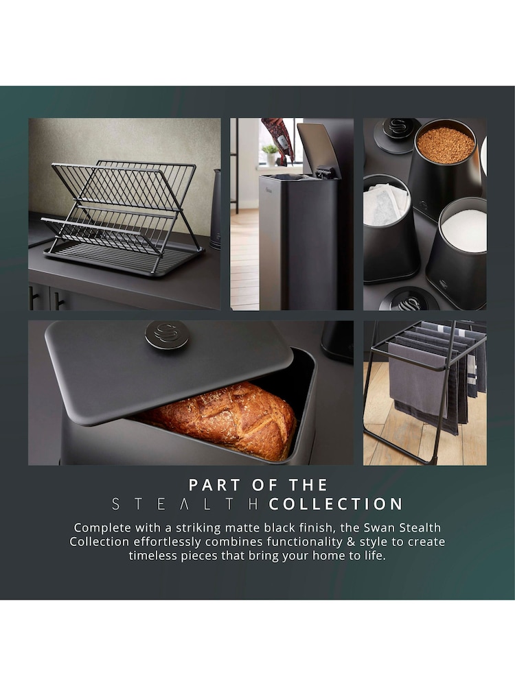 Swan Black Stealth Bread Bin with Simple Pull Lid - Image 9 of 9
