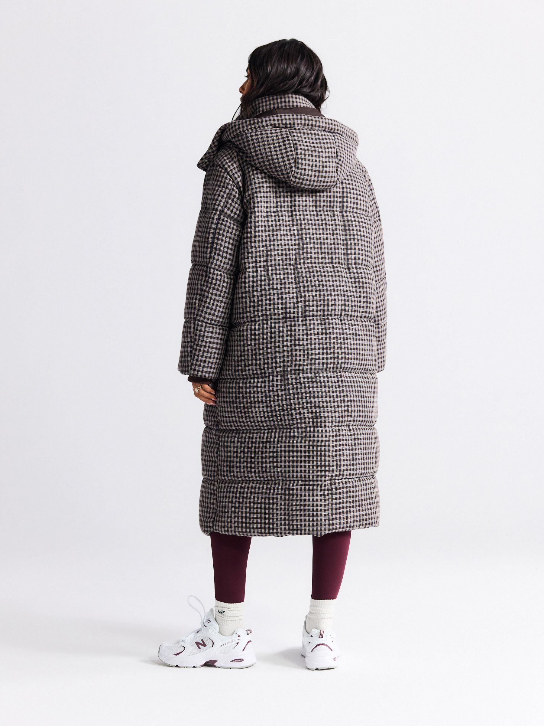 Buy Chocolate Brown Long Padded Check Longline Coat from Next