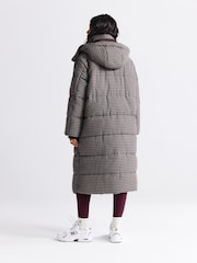 Chocolate Brown Long Padded Check Coat - Image 4 of 9