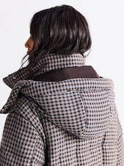 Chocolate Brown Long Padded Check Coat - Image 6 of 9