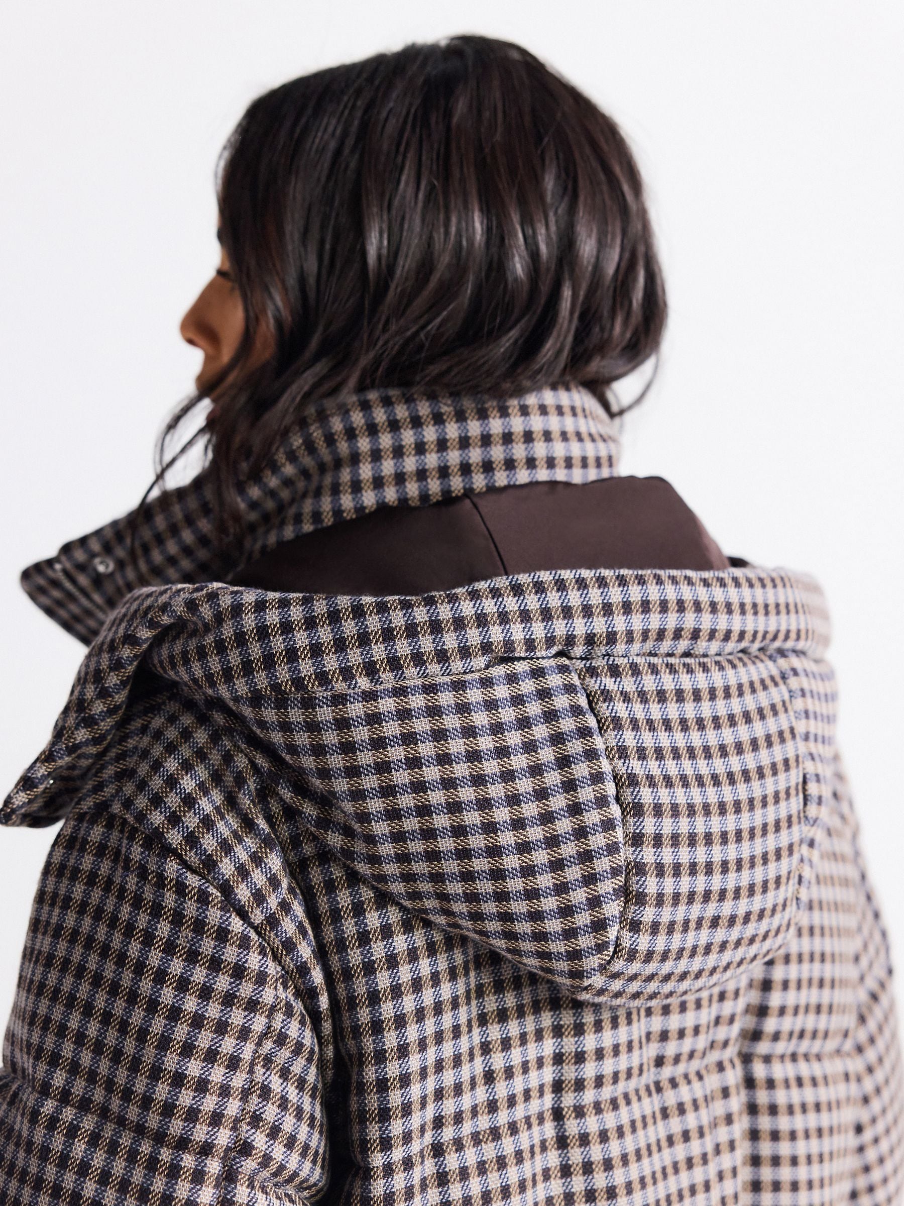 Buy Chocolate Brown Long Padded Check Longline Coat from Next USA