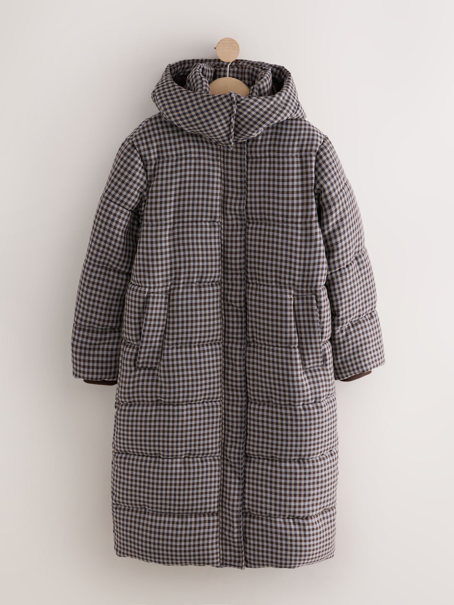Buy Chocolate Brown Long Padded Check Longline Coat from Next USA
