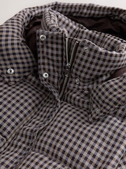 Chocolate Brown Long Padded Check Coat - Image 8 of 9