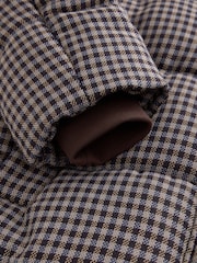 Chocolate Brown Long Padded Check Coat - Image 9 of 9