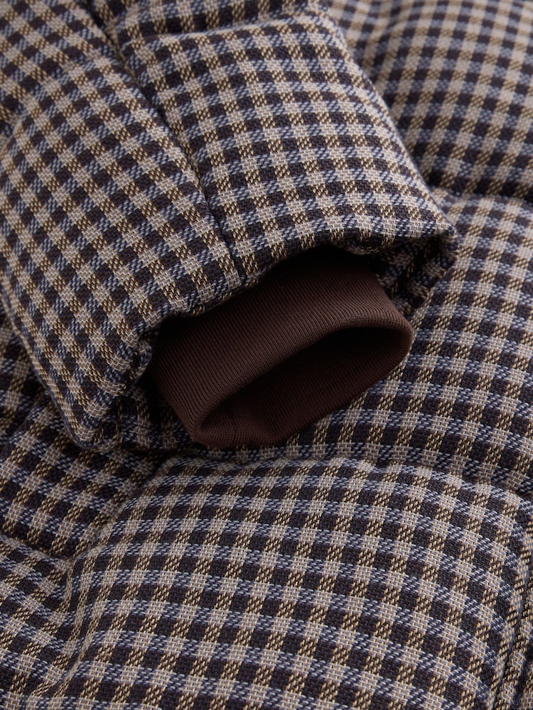 Chocolate Brown Long Padded Check Coat - Image 9 of 9