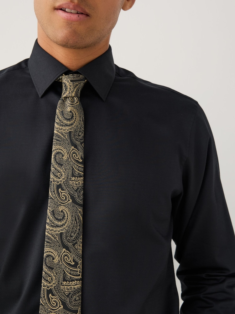 Buy Black/Gold Paisley Regular Fit Shirt And Tie Party Pack from Next USA