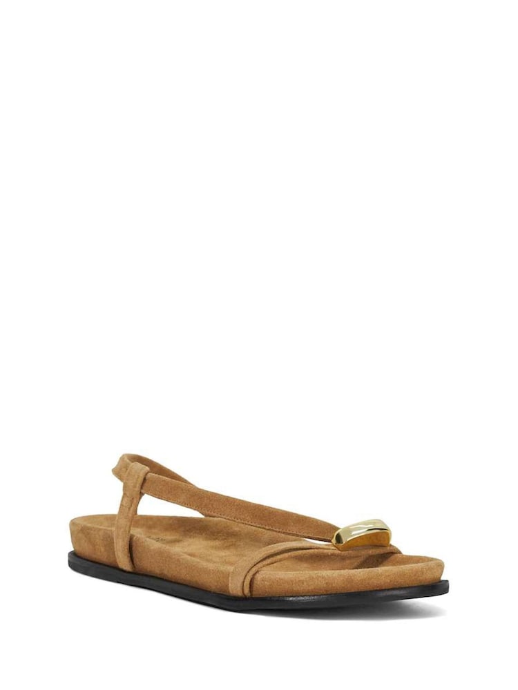 Dune London Cream Lyn Gold Nugget Toe Flat Sandals - Image 2 of 6 Dune London Cream Lyn Gold Nugget Toe Flat Sandals - Image 2 of 6