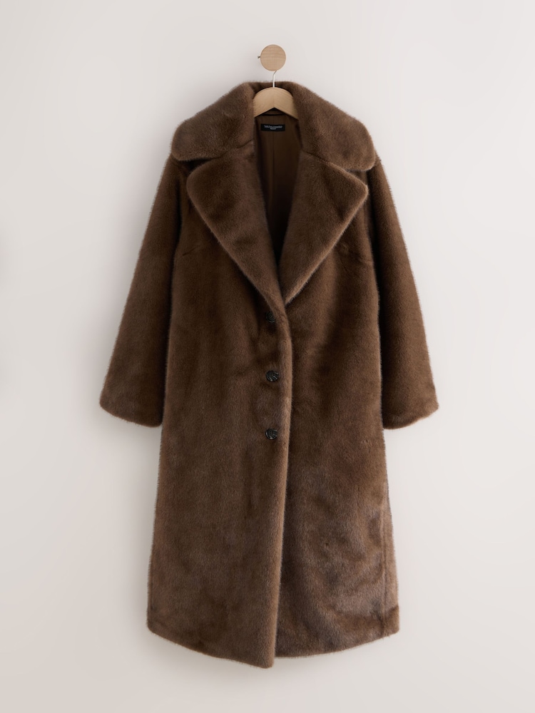 Chocolate Brown Tabitha Simmons Premium Long Faux Fur Coat - Image 1 of 3